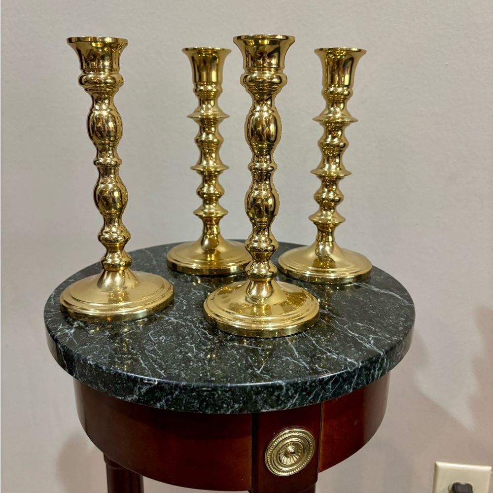 Polished Brass Candlestick Holders - Set of 4
